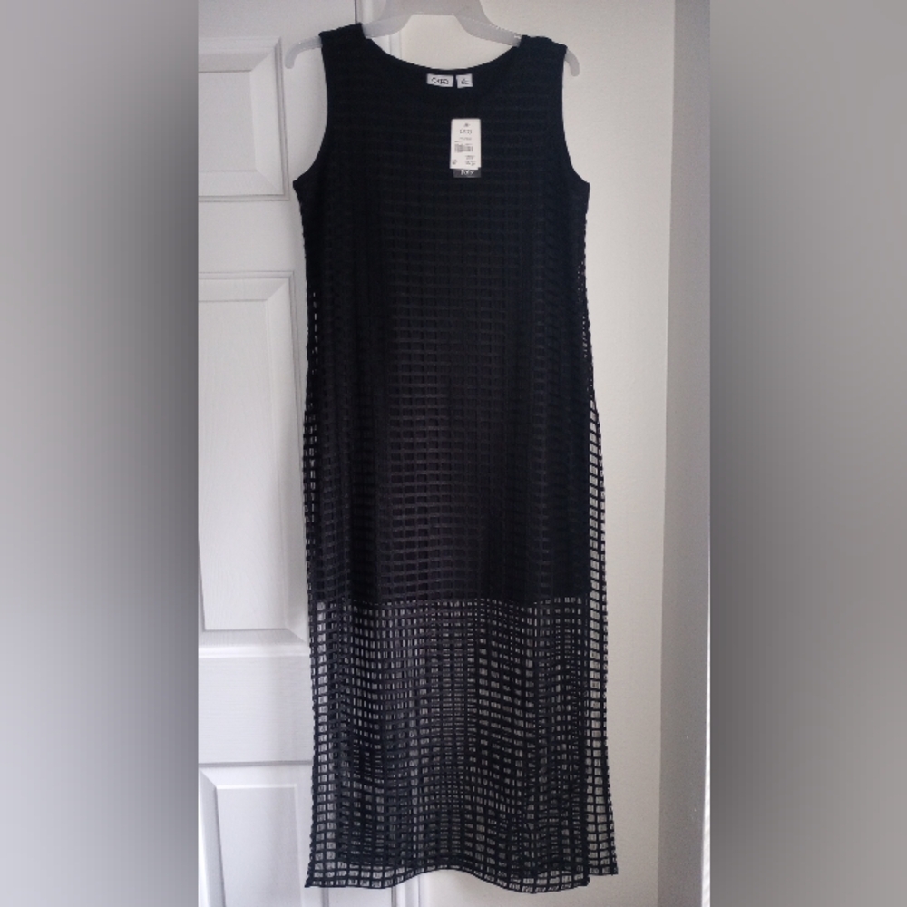 CATO Women's Black Mesh Overlay Slits Midi Dress Size MP